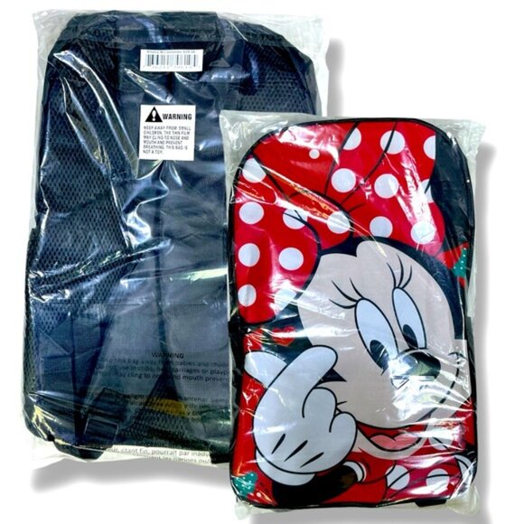 Minnie Mouse Backpack Polka Dot Adjustable Straps 2 Mesh Pockets Red Black NEW - Picture 12 of 16